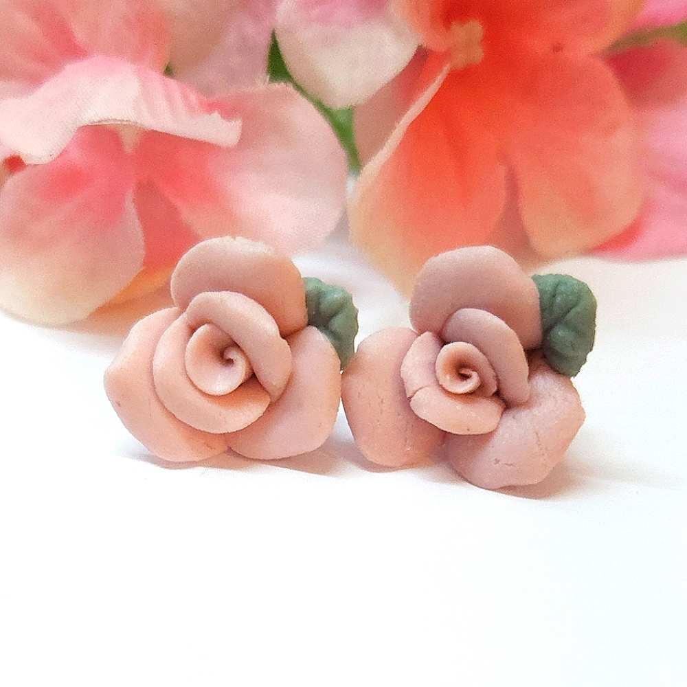 Vintage Pink Ceramic Flower Earring Post Earrings